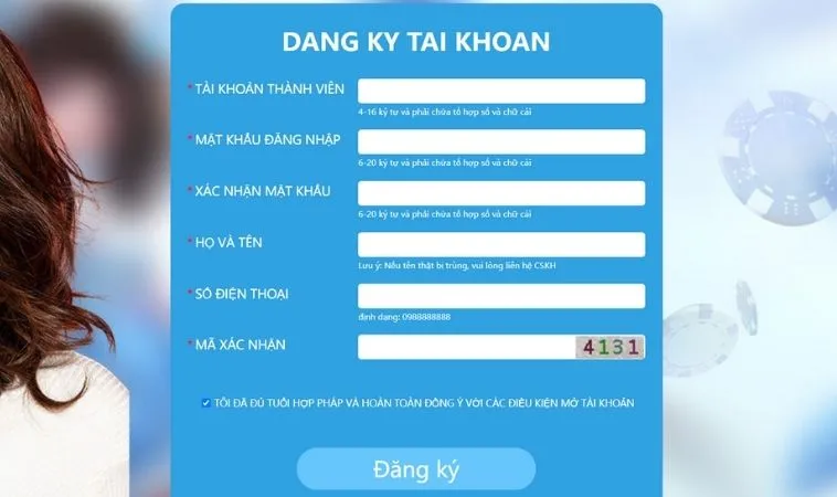 Giao diện đăng ký 123B